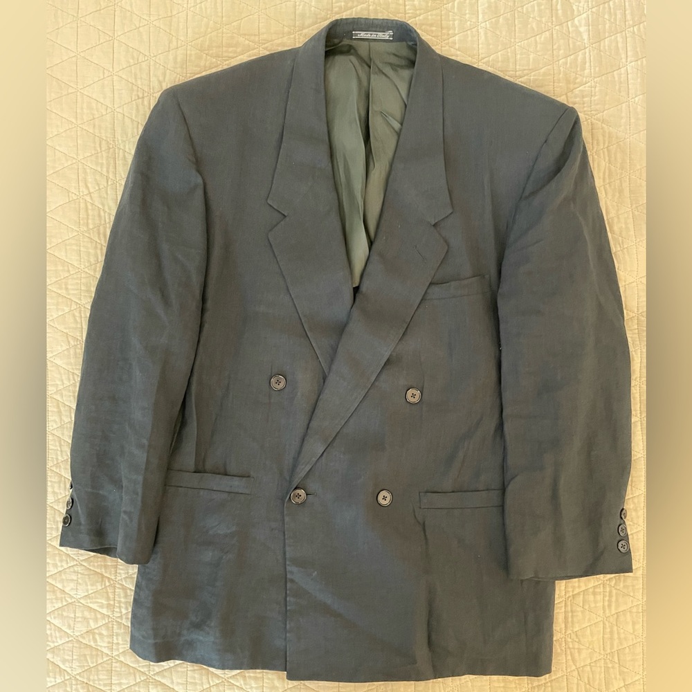 GIANNI VERSACE Made in Italy Vintage Double Breasted Navy Linen Blazer Size 42 R